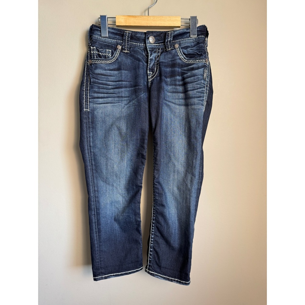 Silver‎ Jeans Suki Flap Capri Dark Wash Denim Mid Rise Contrast Stitch 26 Preppy
